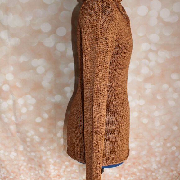 Y2K J.J. Basics Women's Brown Hooded Deep V-Neck Tunic Sweater Size M - Picture 7 of 10